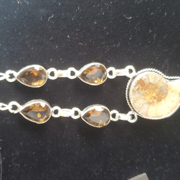 New Ammonite Fossil and Smoky Topaz 925 Silver Necklace. - Picture 14 of 16
